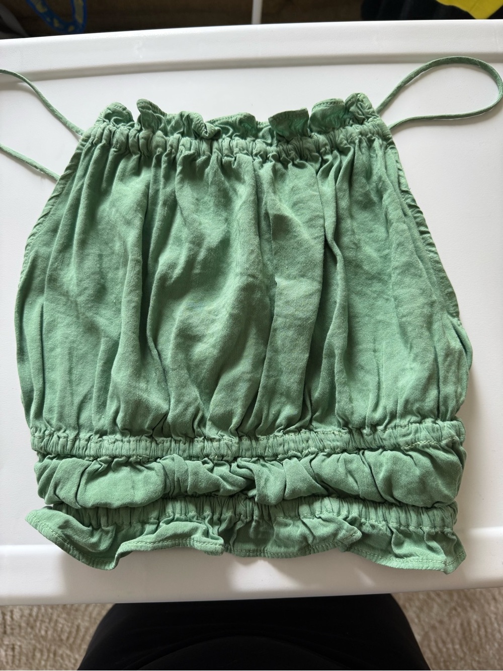 Zara Light Green Ruched Drawstring Crop Top